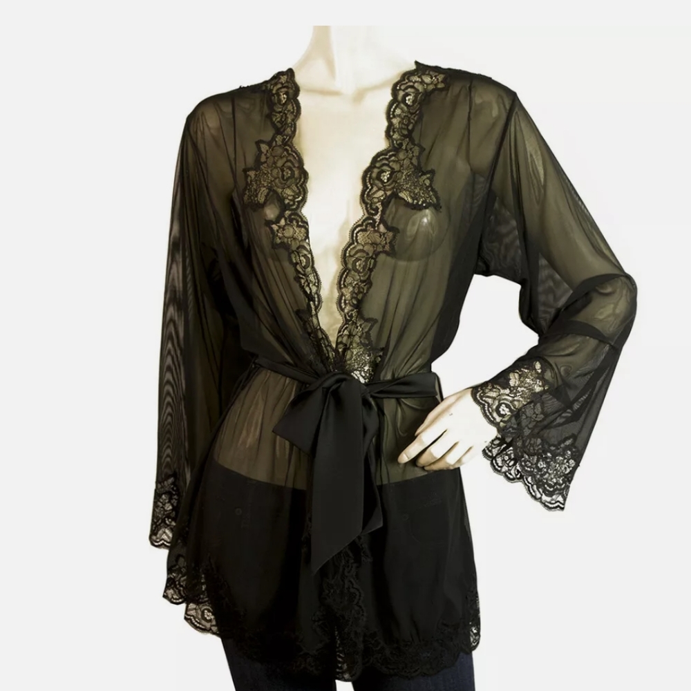 Cotton Club black mesh lace robe 36/M/ L